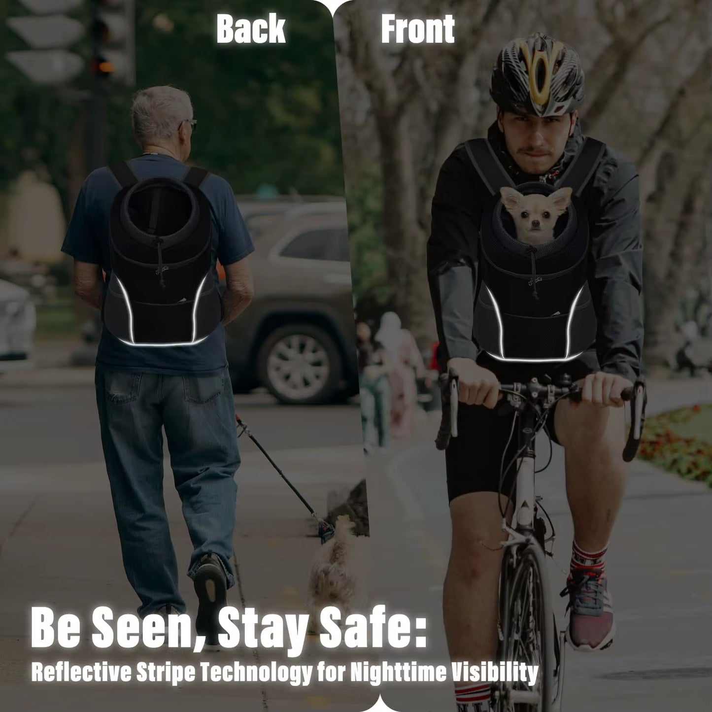 Pet Backpack Carrier for Small Dogs & Cats - Front-Folded Travel Backpack with Ventilation Mesh & Harness-Like Zipper Lock