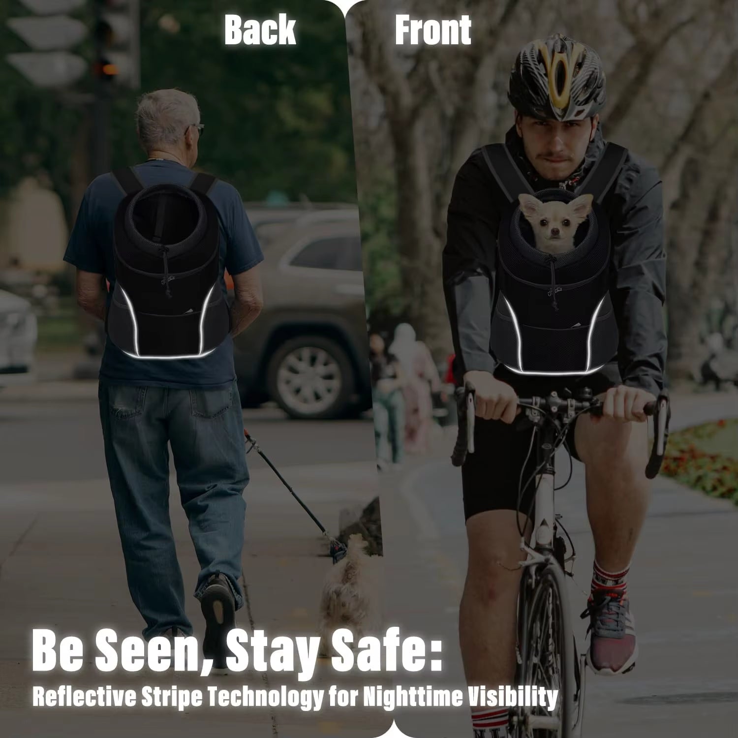 Pet Backpack Carrier for Small Dogs & Cats - Front-Folded Travel Backpack with Ventilation Mesh & Harness-Like Zipper Lock