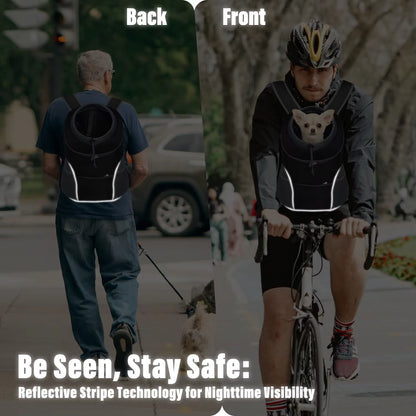 Pet Backpack Carrier for Small Dogs & Cats - Front-Folded Travel Backpack with Ventilation Mesh & Harness-Like Zipper Lock