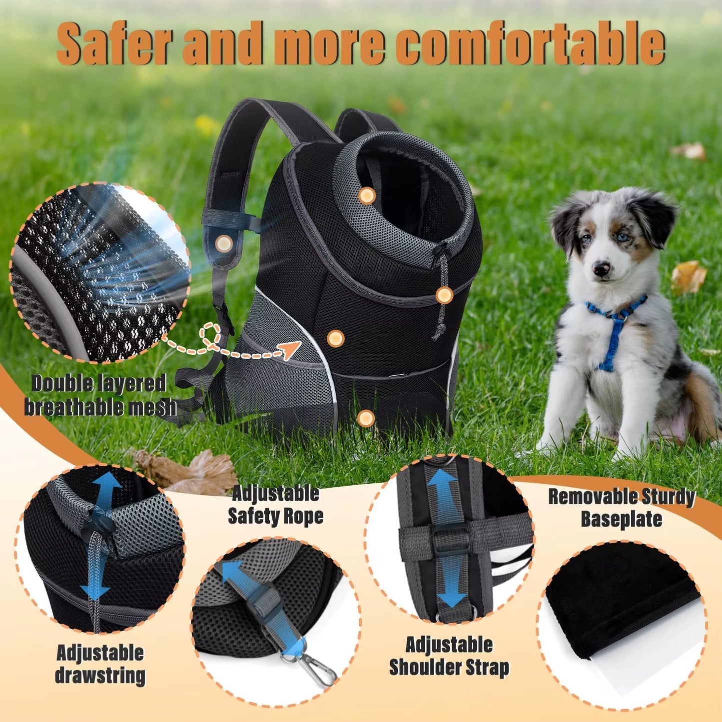 Pet Backpack Carrier for Small Dogs & Cats - Front-Folded Travel Backpack with Ventilation Mesh & Harness-Like Zipper Lock