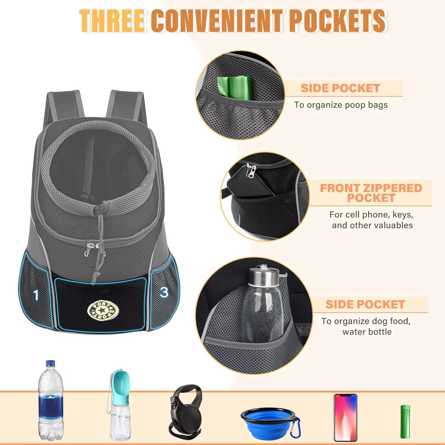 Pet Backpack Carrier for Small Dogs & Cats - Front-Folded Travel Backpack with Ventilation Mesh & Harness-Like Zipper Lock
